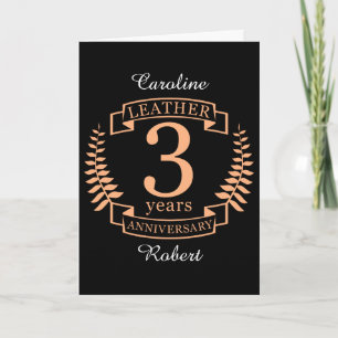 Leather 3 years wedding anniversary card