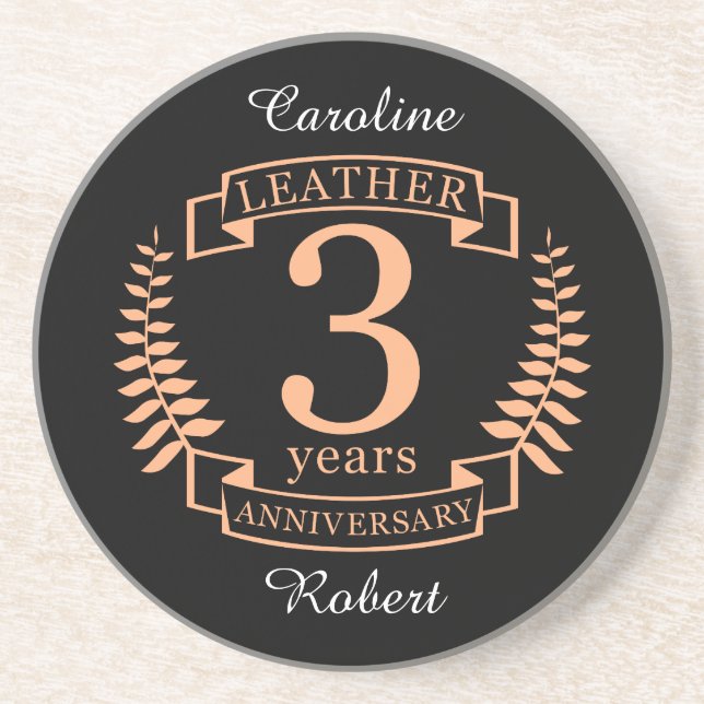 Leather 3 years wedding anniversary coaster (Front)