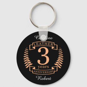 Leather 3 years wedding anniversary key ring
