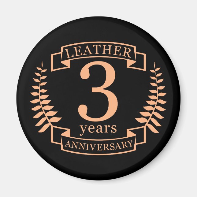 Leather 3 years wedding anniversary magnet (Front)