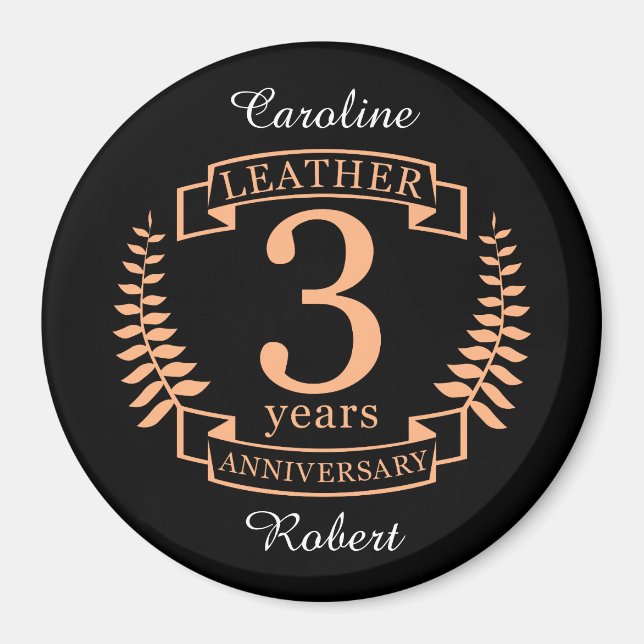 Leather 3 years wedding anniversary magnet (Front)