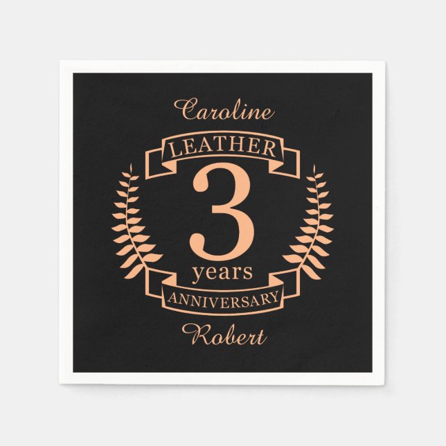 Leather 3 years wedding anniversary napkin (Front)