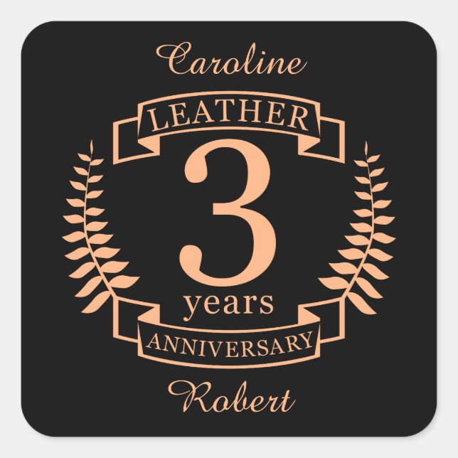 Leather 3 years wedding anniversary square sticker (Front)