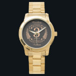 Leather 3 years wedding anniversary watch<br><div class="desc">A design to celebrate 3 years of marriage. This design has a tan (leather) coloured laurel design on a black background. Leather is the traditional gift for this occasion. The text reads Leather 3 years anniversary. A romantic design to celebrate your 3rd year of marriage. If you would like any...</div>