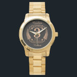 Leather 3 years wedding anniversary watch<br><div class="desc">A design to celebrate 3 years of marriage. This design has a tan (leather) coloured laurel design on a black background. Leather is the traditional gift for this occasion. The text reads Leather 3 years anniversary. A romantic design to celebrate your 3rd year of marriage. If you would like any...</div>