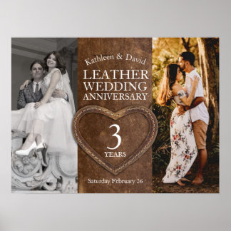 Leather 3rd wedding anniversary heart party poster