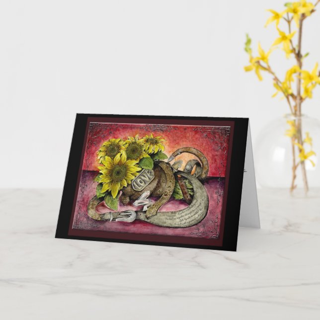Leather 3rd year Wedding Anniversary gift card. Card (Yellow Flower)