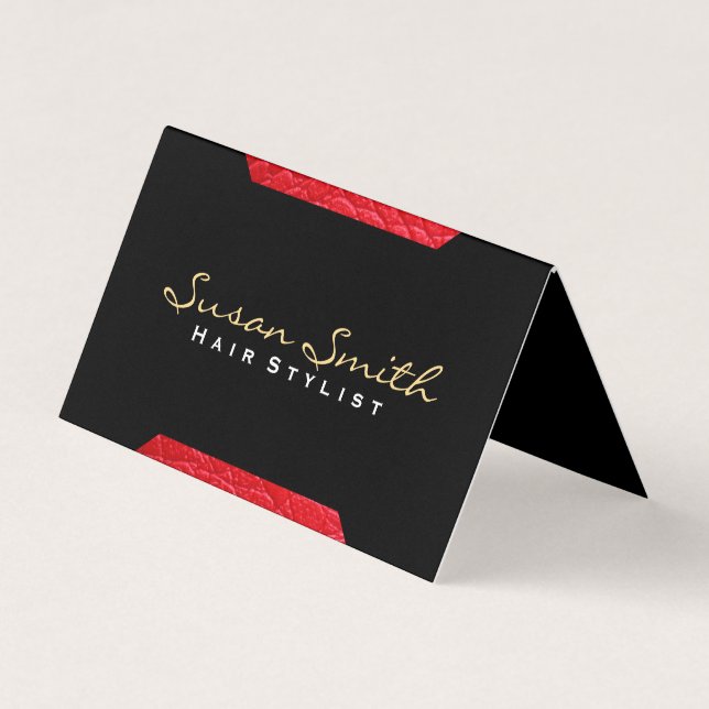 Leather Accent (red) | Chic, Luxe Business Card (Front)