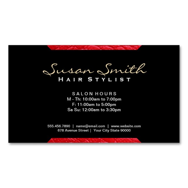 Leather Accent (red) | Chic, Luxe Magnetic Business Card (Front)