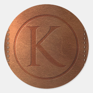 leather alphabet letter K Classic Round Sticker