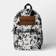 Leather and Cow Print Custom Name Backpack