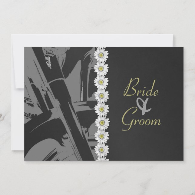 Leather and Daisies Wedding Invitation (Front)