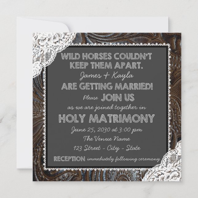 Leather and Lace Chalkboard Wedding Invitation (Front)