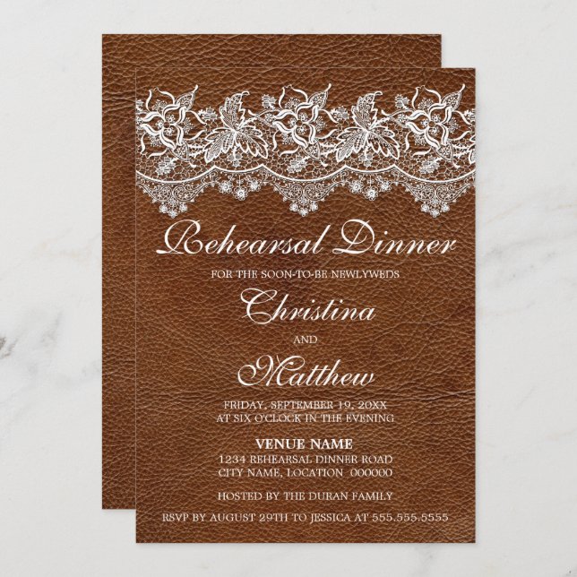 Leather and Lace Look Rehearsal Dinner Invitation (Front/Back)