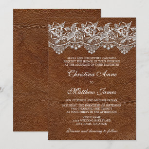Leather and Lace Look Wedding Invitation