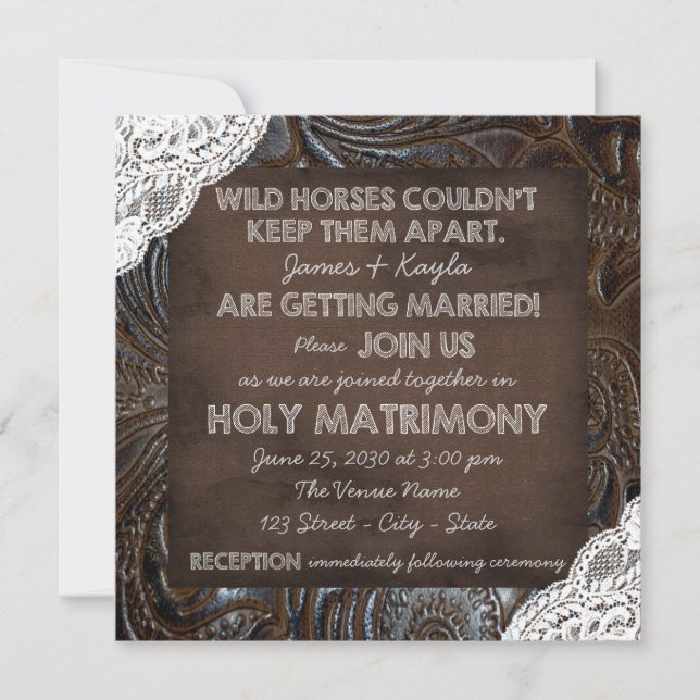 Leather and Lace Wedding Invitation (Front)