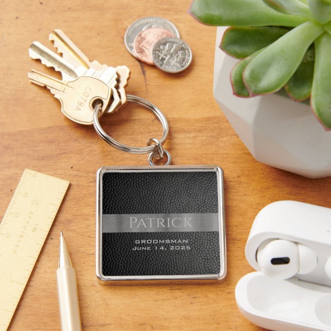 Leather  and Metal Print Monogrammed Key Ring (Desk)