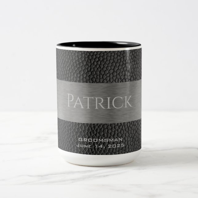 Leather  and Metal Print Monogrammed Two-Tone Coffee Mug (Center)