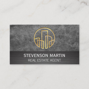 Leather and Metallic Gold Embossed Buildings Business Card
