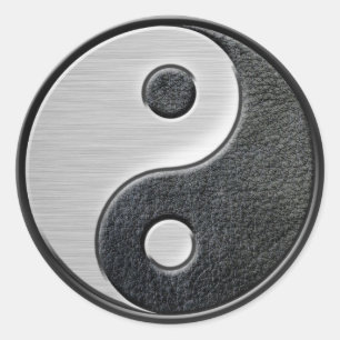 Leather and Steel Effect Yin Yang Graphic Classic Round Sticker