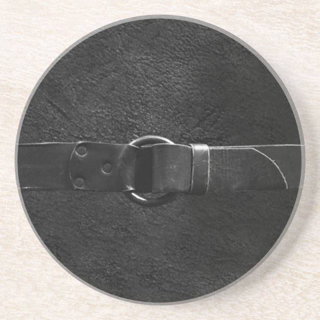 Leather & Belt, Dark Grey Sandstone Drink Coaster (Front)
