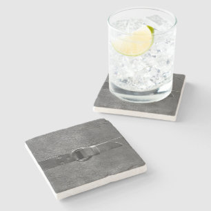 Leather & Belt Silver Grey Stone Coaster