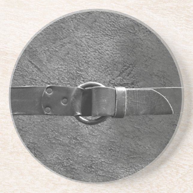 Leather & Belt Silver tone Sandstone Coaster (Front)