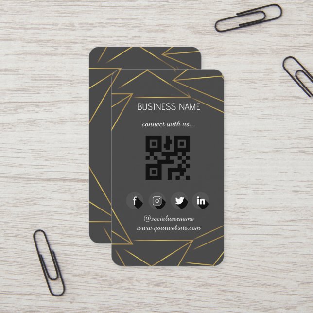 Leather black-Gold Social Media QR Code   Business Card (Front/Back In Situ)