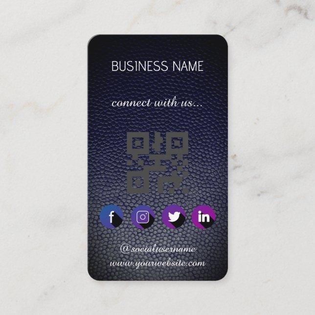 Leather black -Social Media QR Code  Business Card (Front)