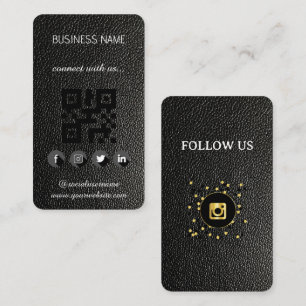 Leather black -Social Media QR Code  Business Card