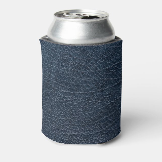 Leather Blue Tartan Fabric Crocodile Skin Can Cooler (Can Back)