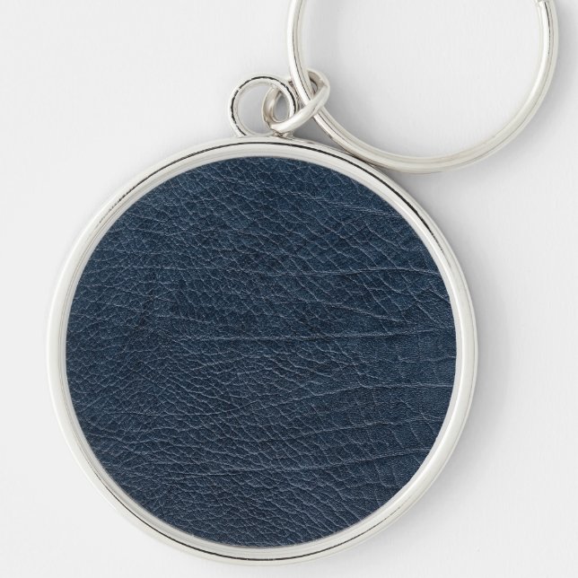 Leather Blue Tartan Fabric Crocodile Skin Key Ring (Front)