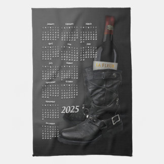 Leather Boots & Wine Bottle 2025 Calendar Tea Towel