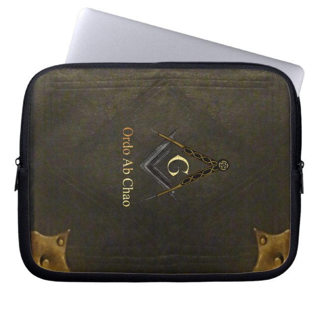 Leather Bound Book with Square and Compass Laptop Sleeve (Front)