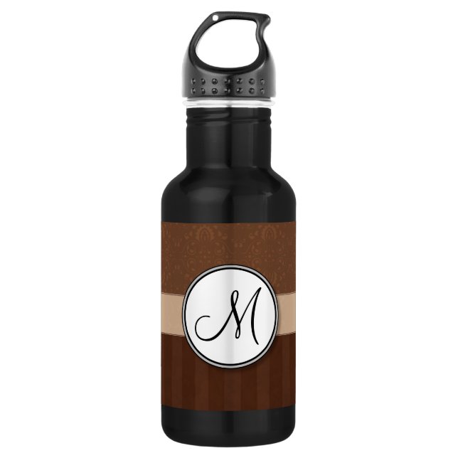 Leather Brown Damask with Stripes and Monogram 532 Ml Water Bottle (Front)