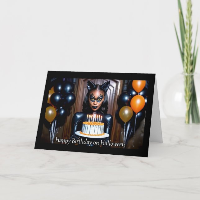 Leather Catwoman - Halloween Birthday Holiday Card (Front)