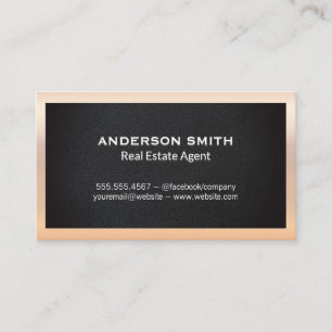 Leather   Classic Rose Gold Metal Border Business Card