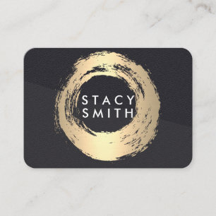 Leather Colour Block Gold Brushed Circle Business Card