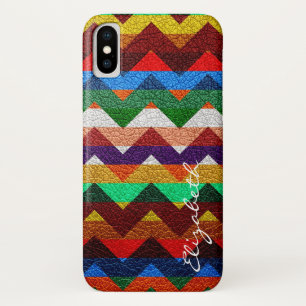 Leather Colourful Chevron Stripes Monogram iPhone X Case