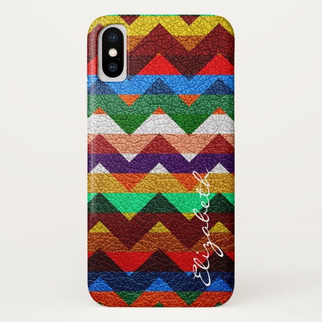 Leather Colourful Chevron Stripes Monogram Case-Mate iPhone Case (Back)