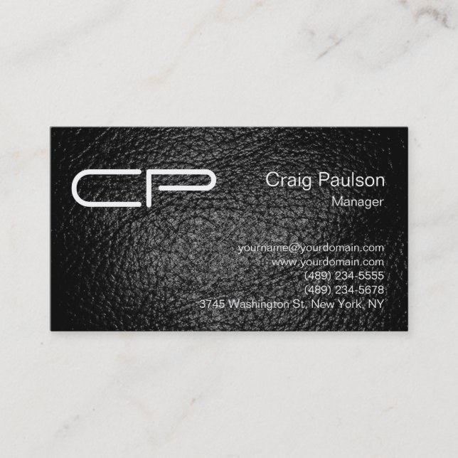 Leather Effect Black Chic Monogram Business Card (Front)