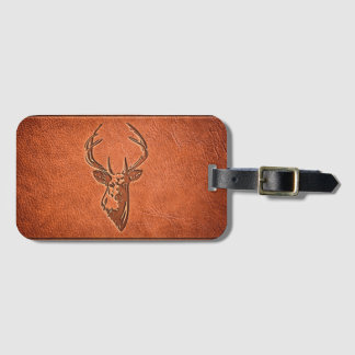 leather embossed stags head. luggage tag