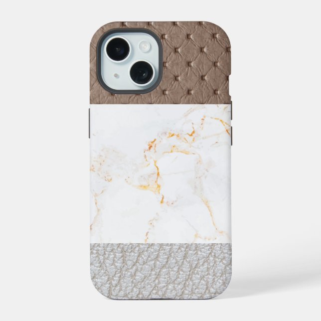  Leather Faux Marble masculine blush leather iPhone 15 Case (Back)