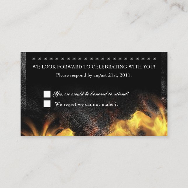 Leather Flames & Studs RSVP Reception card (Front)