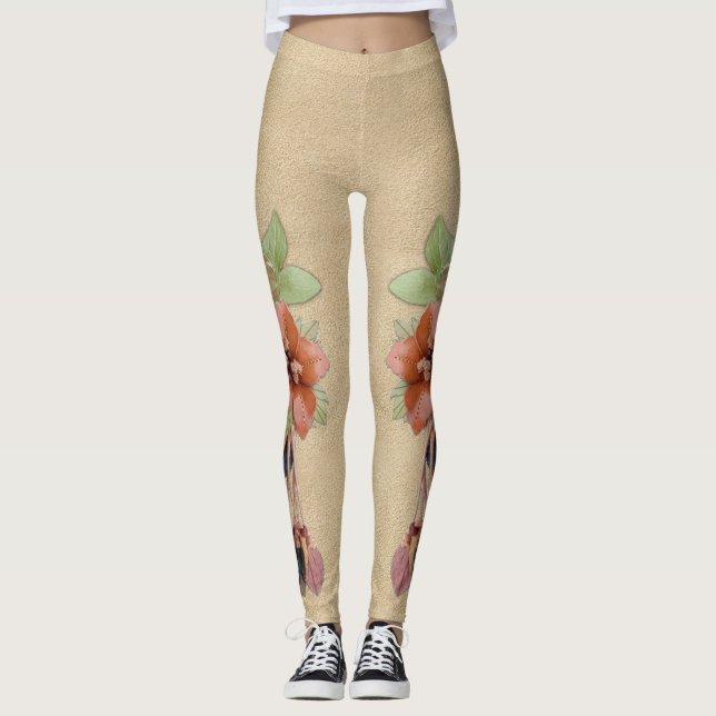 Leather flowers on Butter Cream Suede Leggings (Front)