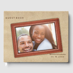 Leather Flowers on Cream Suede Guest Book