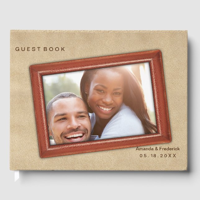 Leather Flowers on Cream Suede Guest Book (Front)