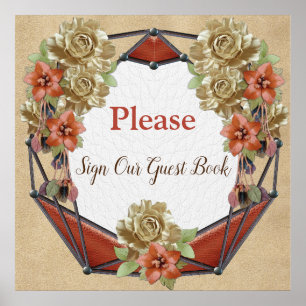 Leather Flowers on Cream Suede Guest Book