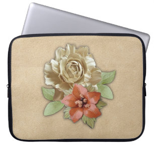 Leather Flowers on Cream Suede Laptop Sleeve