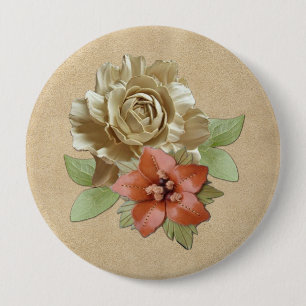 Leather flowers on Suede 10 Cm Round Badge